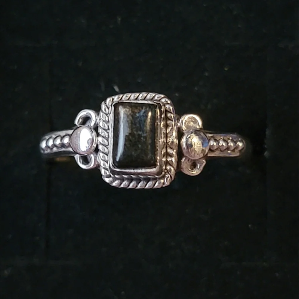 Black Obsidian Sterling Silver Orion Ring Filigree Sheen Cabochon